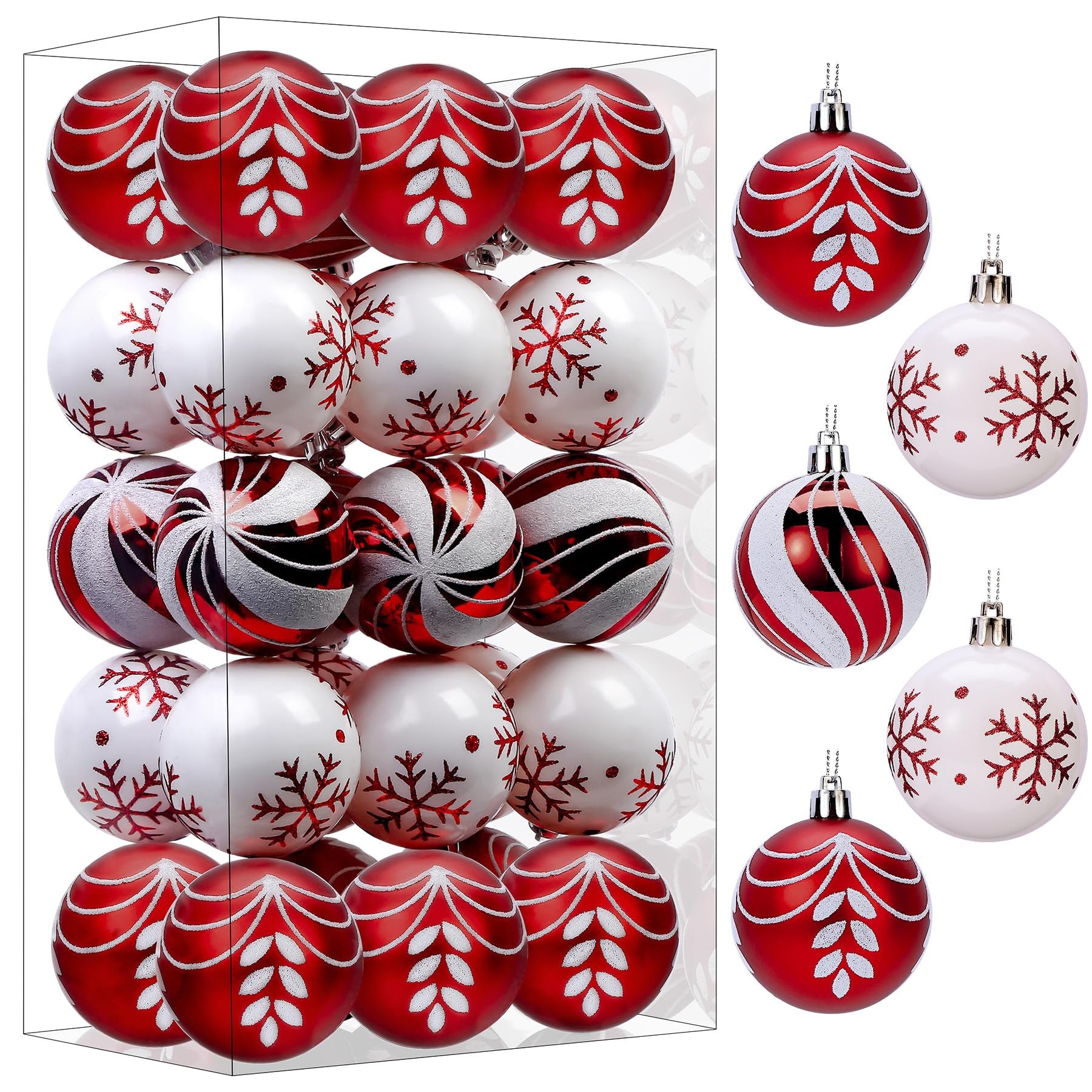 30ct 2.36 Inch Red & Gold Christmas Tree Balls Ornaments, 60mm