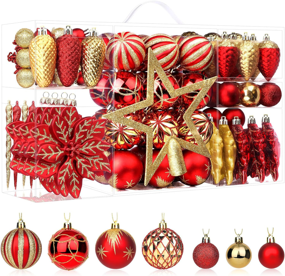 106pcs Red & Gold Christmas Balls Ornaments Set