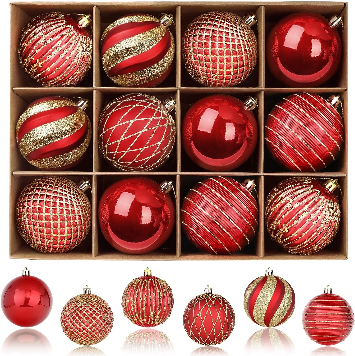 80MM/3.15 Inch Red Christmas Balls Ornaments 2023, 12PCS