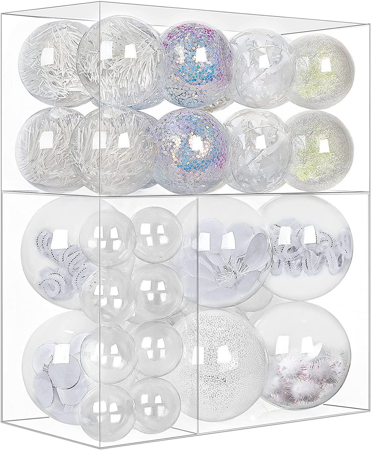 SHareconn 46pcs Christmas Balls Ornaments Set, Shatterproof Plastic Clear Decorative Baubles for Xmas Tree Decor Holiday Wedding Party Decoration with Hooks Included