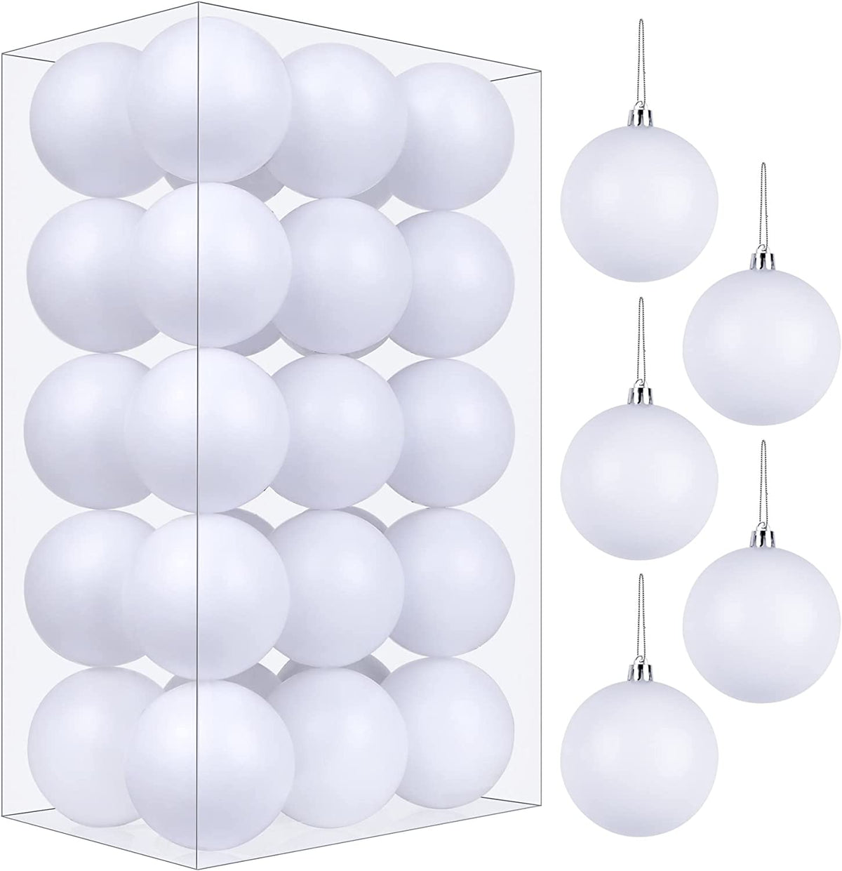 SHareconn 60mm-80mm Christmas Ball Ornaments,12-30pcs Blank White Shatterproof Plastic Decorative Baubles Set with Hang Rope for DIY Craft Activities, Xmas Tree Decor, Holiday Party Wedding Decoration