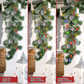 SHareconn 9FT Prelit Artificial Christmas Garland with Multi-Color Lights with Timer by Batteries Operated, Pine Cones and Red Berries for Mantle Stairs Fireplace Xmas Decoration, Indoor Outdoor
