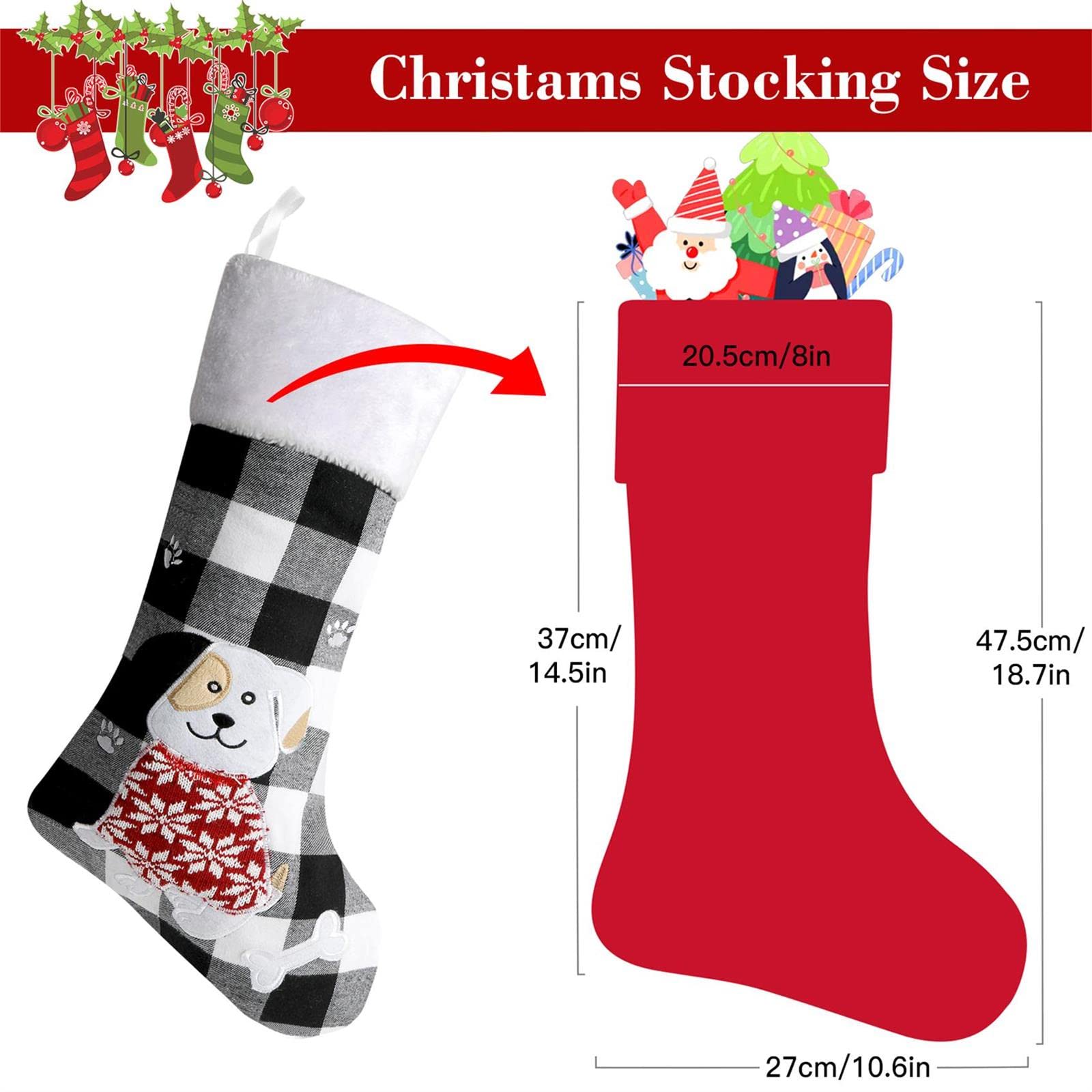 SHareconn Christmas Stockings, 4 Pack 18 Inch Big Christmas Kids Gift Stocking Bags and Christmas Hanging Socks for Party Decoration and Xmas Day ,Cartoon Red Set