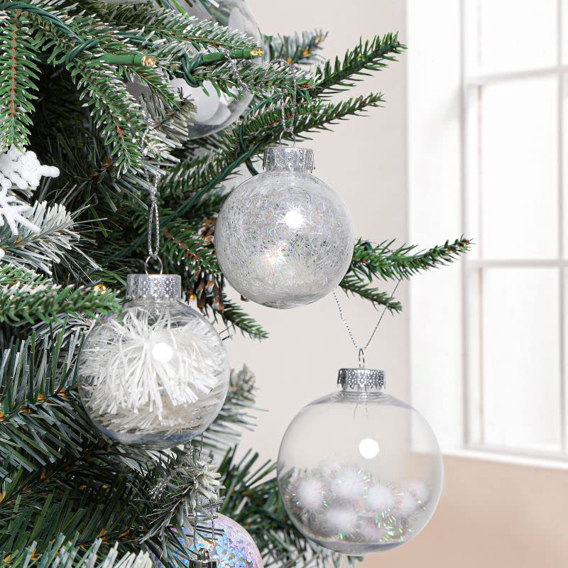 SHareconn 46pcs Christmas Balls Ornaments Set, Shatterproof Plastic Clear Decorative Baubles for Xmas Tree Decor Holiday Wedding Party Decoration with Hooks Included